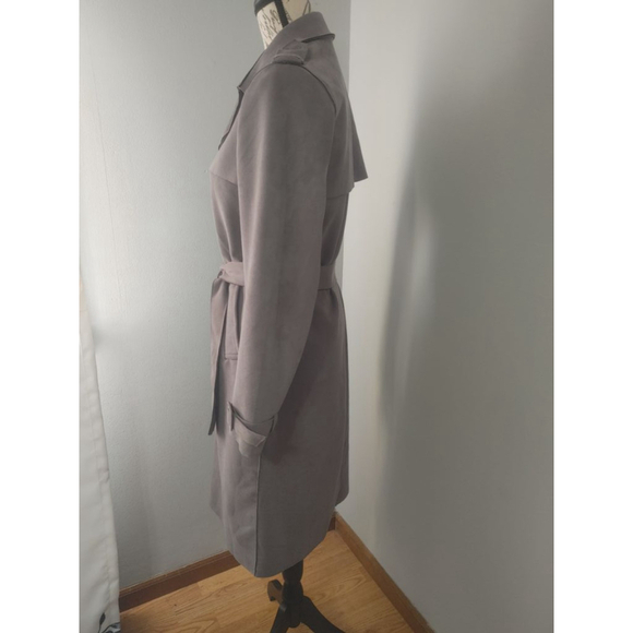 Women's Forever 21 Gray Faux Suede Soft Trench Coat Size M - Picture 2 of 9